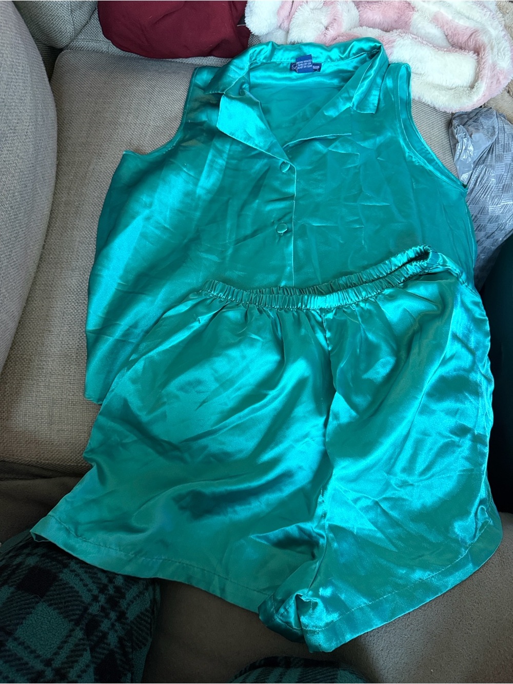 Satin Sleeveless Pajama Set - Teal